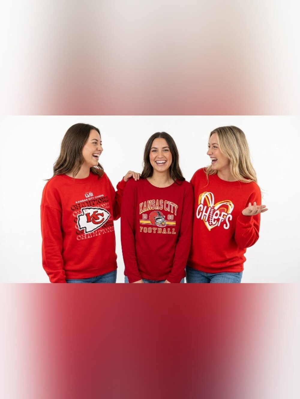 Bundle Of 3 Kansas City Football Red Graphic Long-Sleeve Tops Size XL/XXL EUC